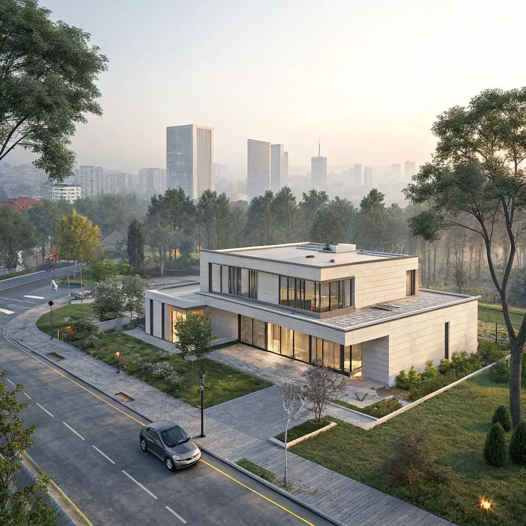 A bird's-eye view of a building.